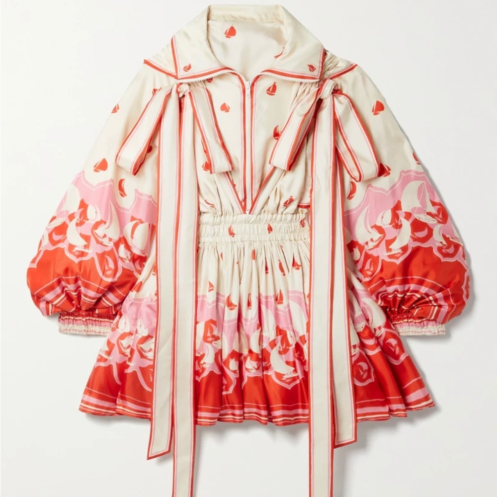 Zimmermann High Tide hooded cape-effect printed silk-twill mini dress